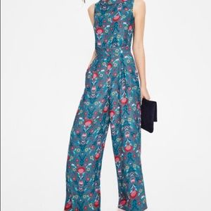 Boden womens turquoise floral jumpsuit with pockets